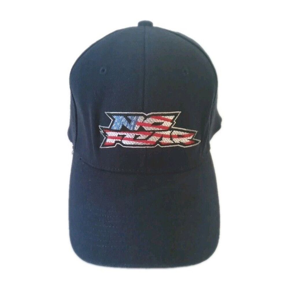 No Fear Patriot Mens Fitted S/M Black American Flag Embroidered Hat Cap